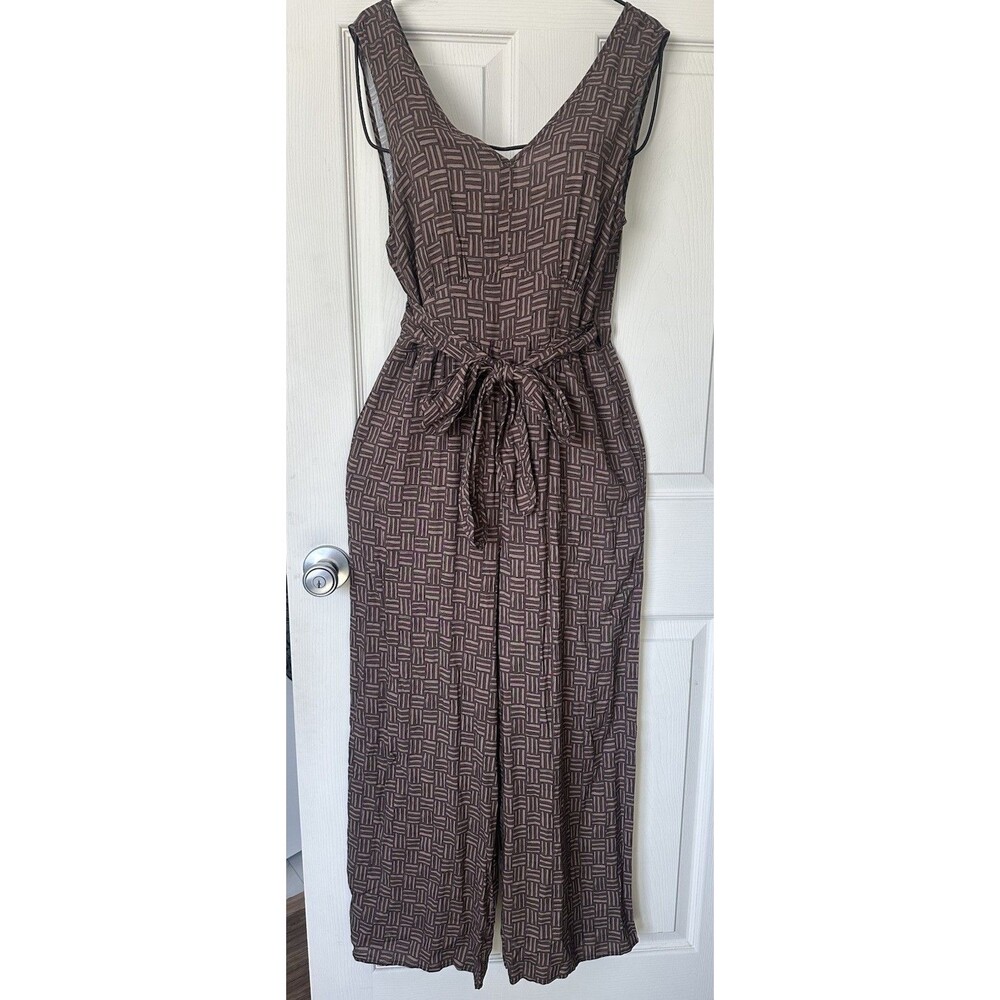 Anthropologie Hutch Radley Brown Tile Abstract Wide Leg Jumpsuit Small NWT